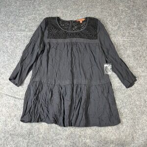 ModCloth Top Womens Small 3/4 Sleeve Lace Neckline & Trim Gray Flowy Blouse